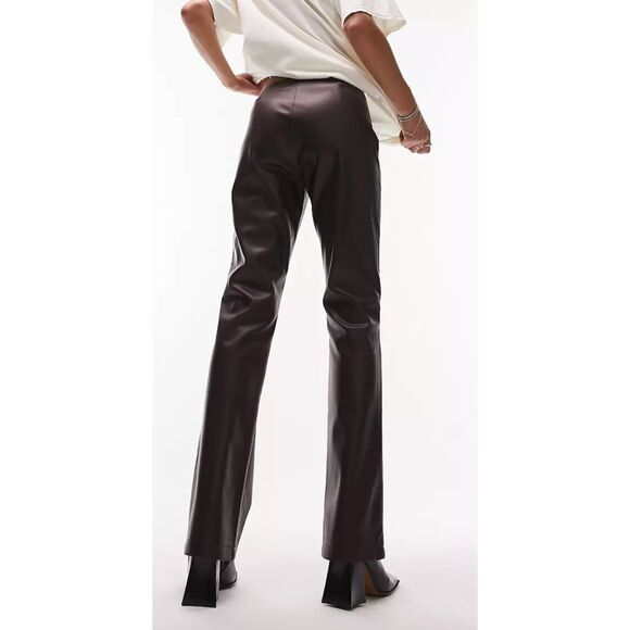 Topshop Vegan Leather Flared Pants Burgundy Size 6 - Picture 8 of 8
